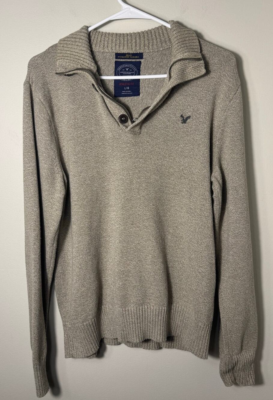 Vintage Y2K American Eagle Quarter Zip Taupe Brown Sweatshirt Men’s Size L